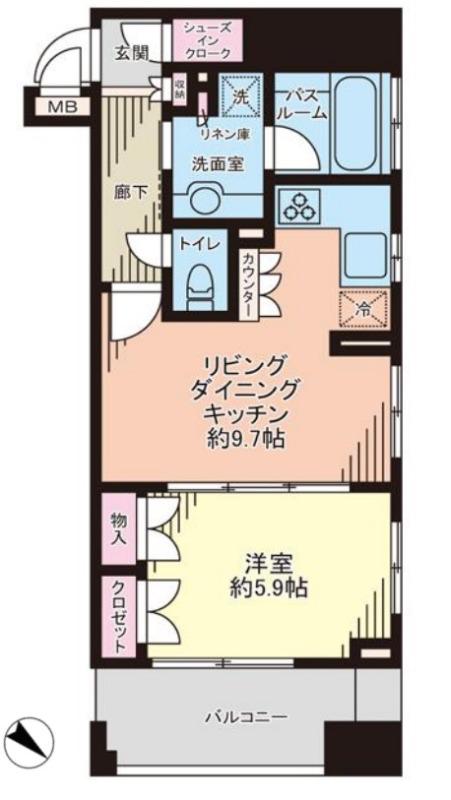 ドルフ日本橋人形町(1LDK/3階)の間取り写真