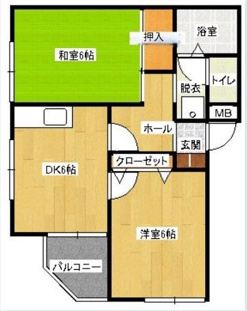 ユキツインマンションA棟(2DK/2階)の間取り写真