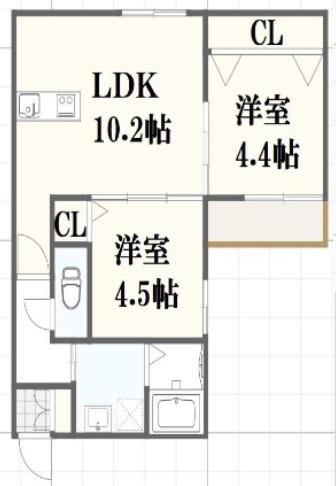 千里山東4丁目PJ(2LDK/3階)の間取り写真