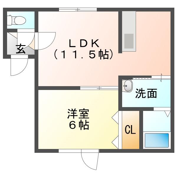クローバーハウス28若草(1LDK/1階)の間取り写真