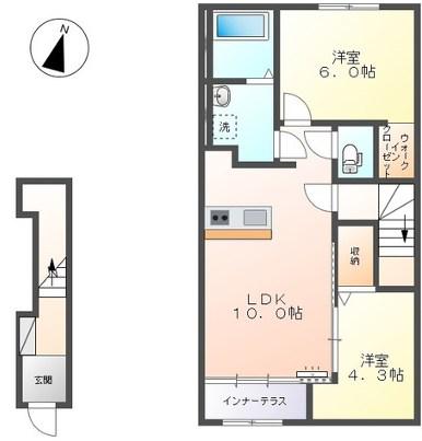 田代新町アパート(2LDK/2階)の間取り写真