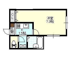 ノースルミエール(1K/4階)の間取り写真
