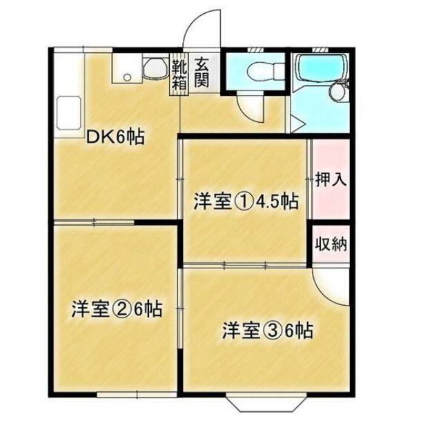 ルシェール三田B棟(3DK/1階)の間取り写真