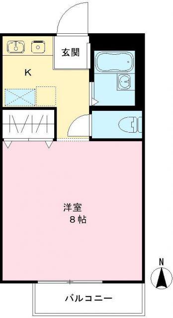 メゾングラス イン ワン(1K/2階)の間取り写真