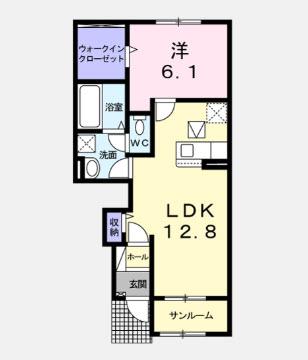 リリーB(1LDK/1階)の間取り写真