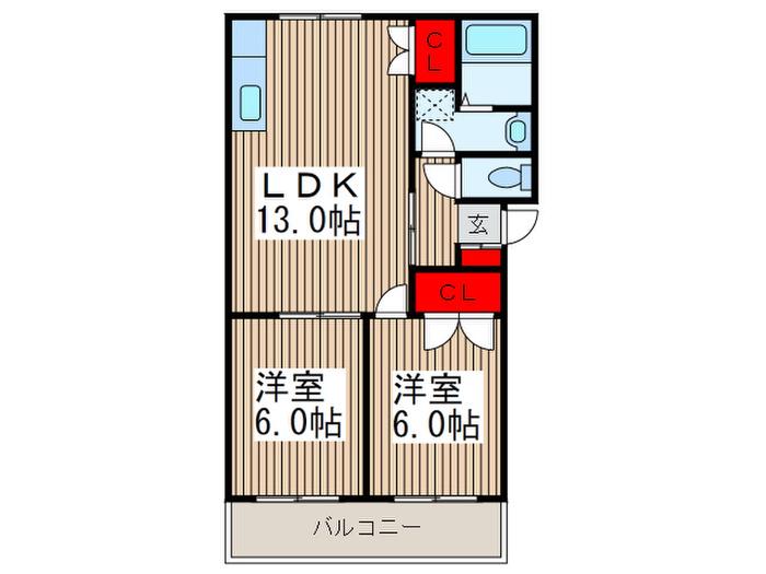 サンシードB棟(2LDK/2階)の間取り写真
