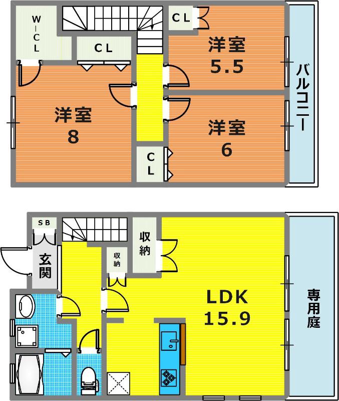 レ・パンルージェ(3LDK/1階)の間取り写真