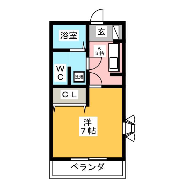 Kフラット(1K/2階)の間取り写真