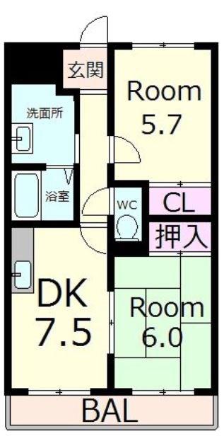 御園ハイツ(2LDK/3階)の間取り写真