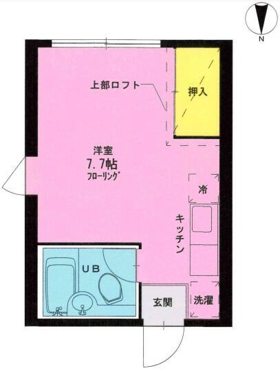 カームハイツ(ワンルーム/2階)の間取り写真