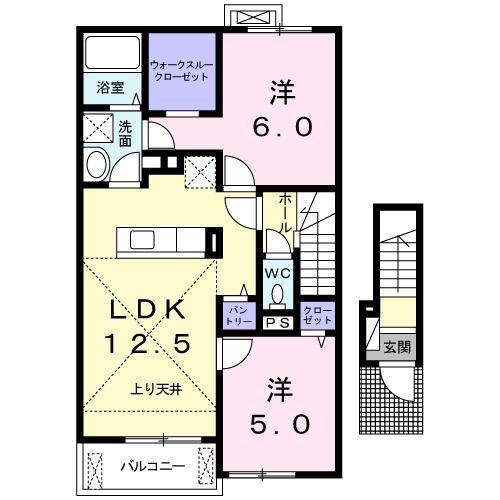 マーベラス坂ノ市(2LDK/2階)の間取り写真