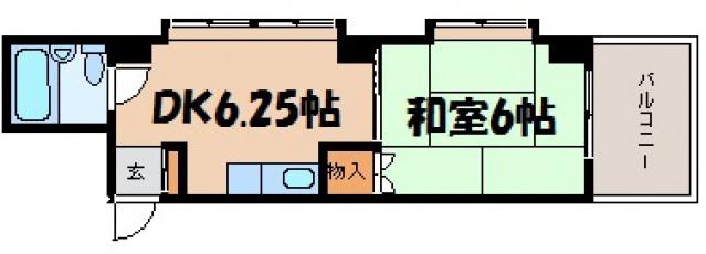 河面ビル(1DK/2階)の間取り写真