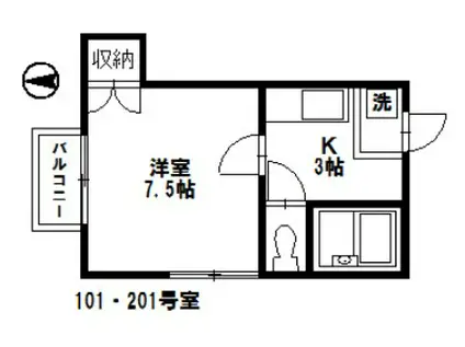 プルティエV(1K/1階)の間取り写真