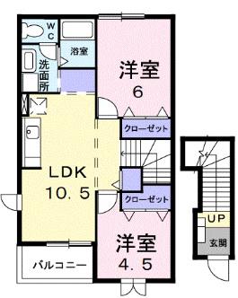 ディアコート・S B(2LDK/2階)の間取り写真