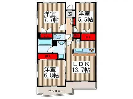 アステリ与野本町弐番館(3LDK/5階)の間取り写真