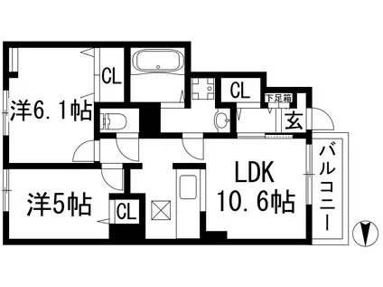 プラシードⅡ A棟(2LDK/1階)の間取り写真