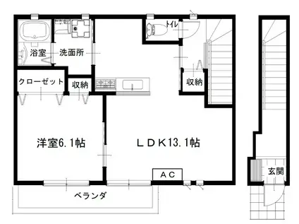 吉岡道下ハイツ2号地(1LDK/2階)の間取り写真
