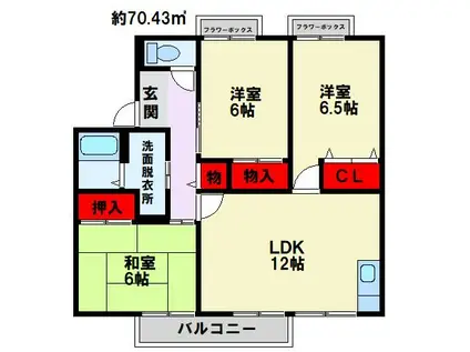 メゾンシャトー C棟(3LDK/1階)の間取り写真