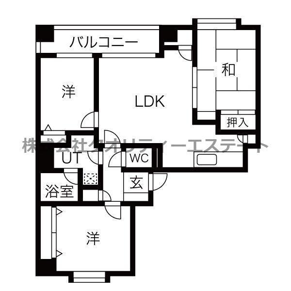 第2九条シャトー桂和(3LDK/6階)の間取り写真