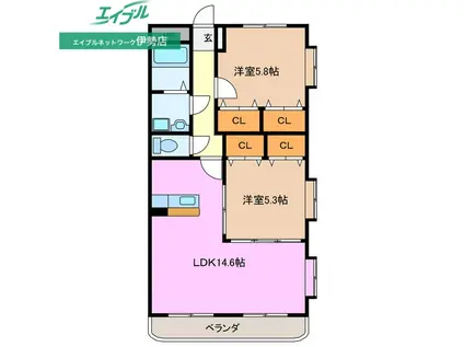 ピュアタウンII(2LDK/2階)の間取り写真