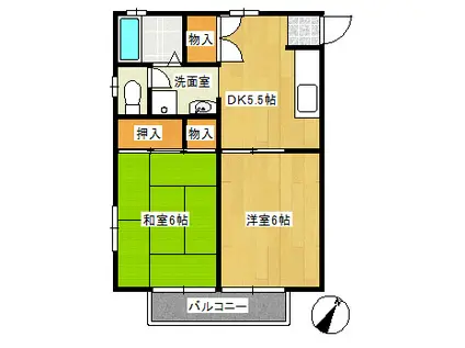 フルール・パークC(2DK/1階)の間取り写真