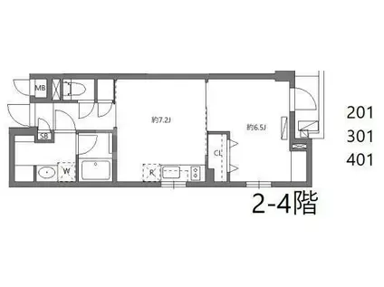 ワーフときわ台(1DK/4階)の間取り写真