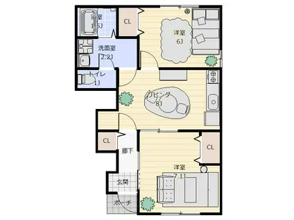 ソッリーゾビレッタ A棟(1LDK/1階)の間取り写真