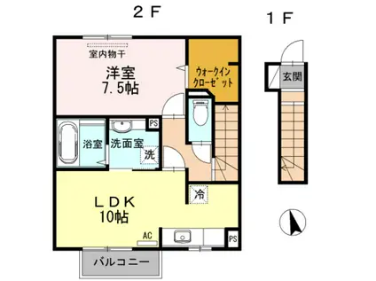 グランツ角木(1LDK/2階)の間取り写真