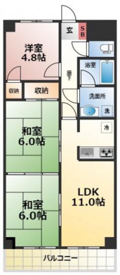 日宝ポニクレール府中(3LDK/3階)の間取り写真