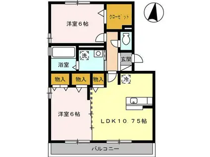 ジュノウタウンA棟(2LDK/2階)の間取り写真
