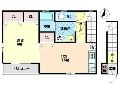 メゾン富田橋II(1LDK/2階)の間取り写真
