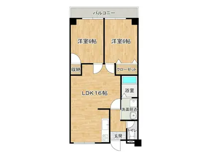 グリーンハイツ足立(2LDK/4階)の間取り写真