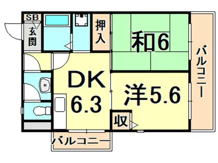 セントラル第二東園田(2DK/1階)の間取り写真