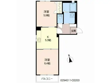 クラージュC棟(2K/1階)の間取り写真