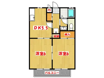 サンヴェールII(2DK/2階)の間取り写真