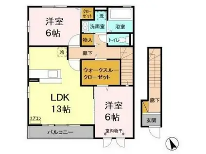 サニーパティオA(2LDK/2階)の間取り写真