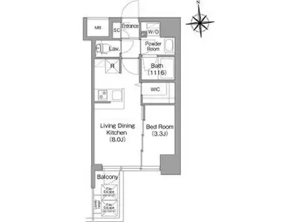 コンフォリア・リヴ桜川ソルテラス(1LDK/5階)の間取り写真