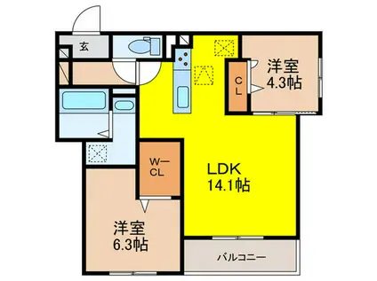 めぞん西田中(2LDK/1階)の間取り写真