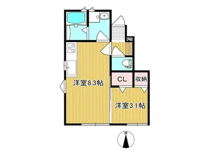 イスウィド(1LDK/1階)の間取り写真