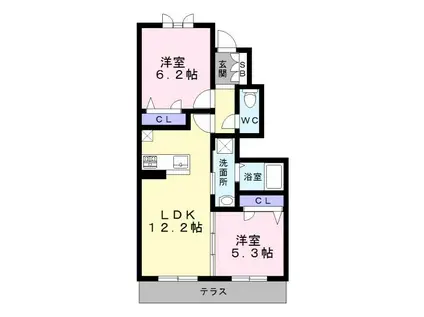 シャーメゾン恵我Ⅱ(2LDK/1階)の間取り写真
