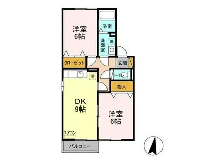 ウエストチェスター(2DK/1階)の間取り写真