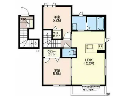 フォンテーヌパルス(2LDK/2階)の間取り写真