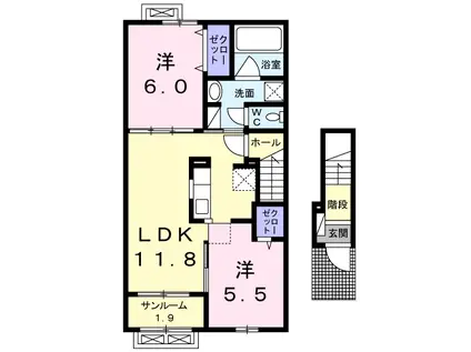 タカオカ・シュロス(2LDK/2階)の間取り写真
