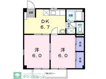 ドヌールドウ(2DK/1階)の間取り写真