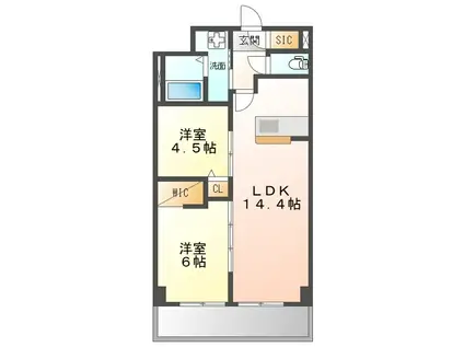 豊明寺池マンション(2LDK/4階)の間取り写真