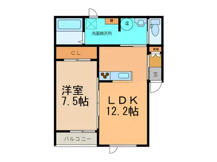 TOWN KINO 8 A棟(1LDK/1階)の間取り写真