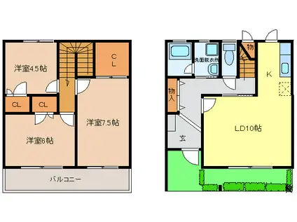 コンコース長嶺(3LDK/1階)の間取り写真