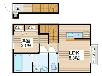 デュマンI(1LDK/2階)の間取り写真