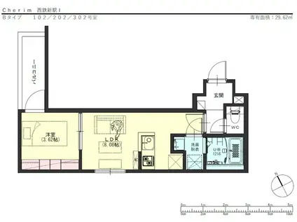 Q-STAGE桜並木駅前(1LDK/2階)の間取り写真