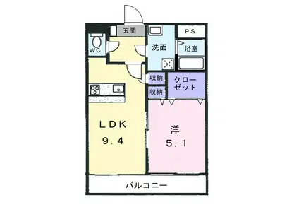 グリーンアカデミー(1LDK/5階)の間取り写真